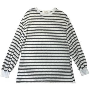 Women’s Striped Long Sleeve Knit Shirt Gray White Oversized Casual Top M